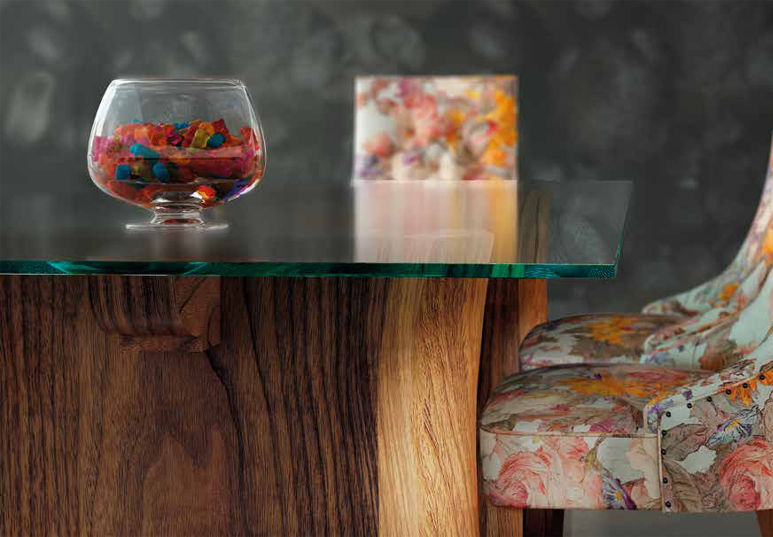 mesa comedor franco furniture modelo Nogal detalle cristal